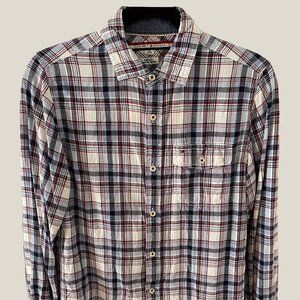 SALE XS TOMMY HILFIGER BLUE WHITE GREY PLAID FLANNEL WOVEN SHIRT